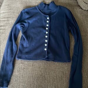 Vintage/ Betty Blue/ Navy Blue Button-Up Girls  Top, size lrg